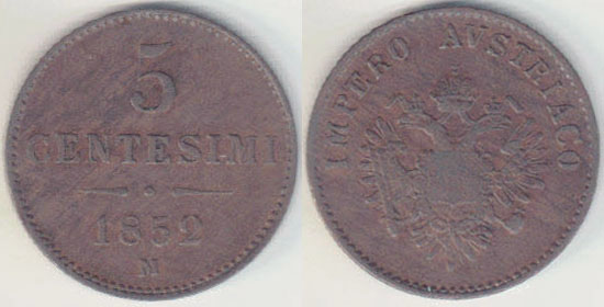 1852 M Austria 5 Centesimi (Lombardy-Venetia) A004036